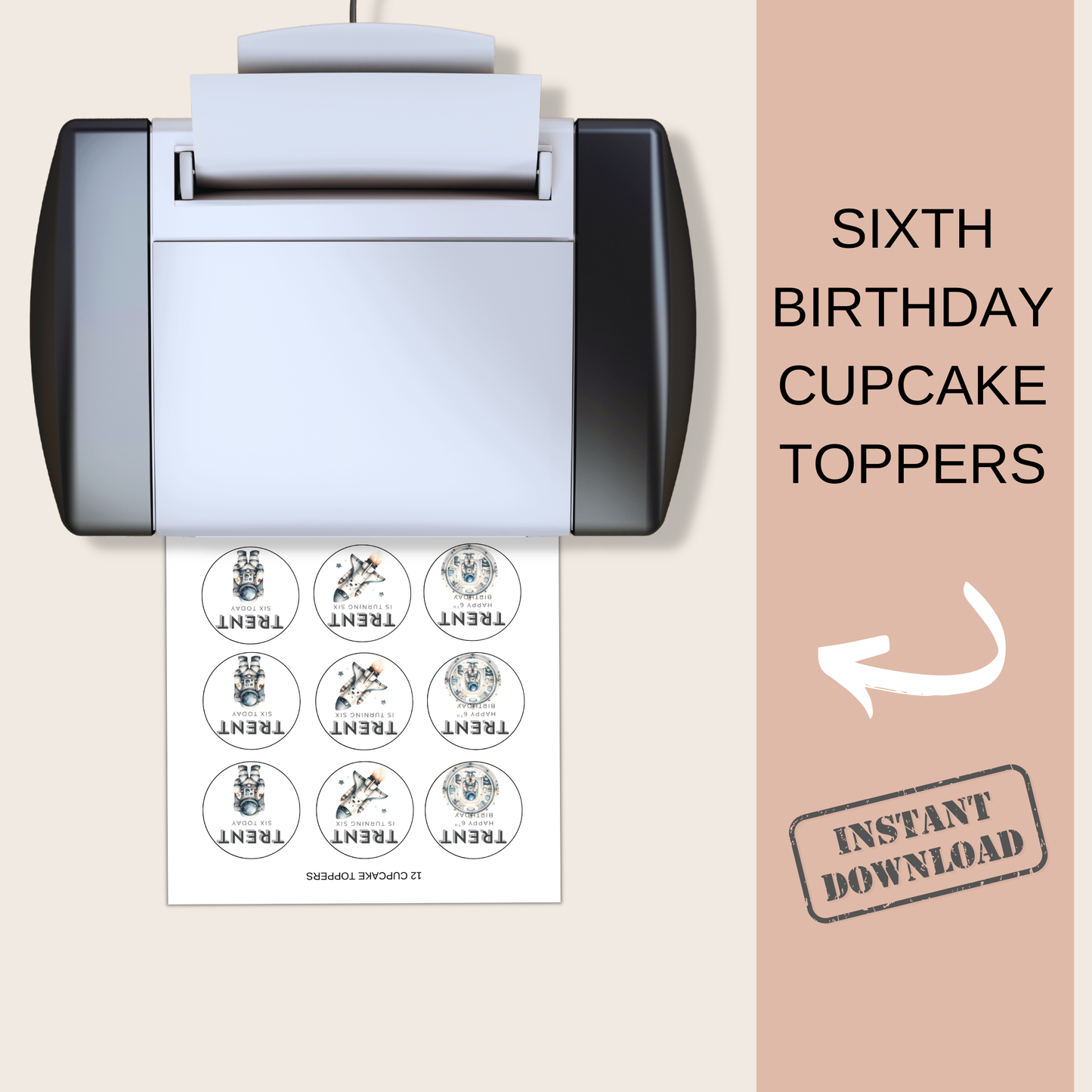 6th Birthday Party Cupcake Toppers Boy