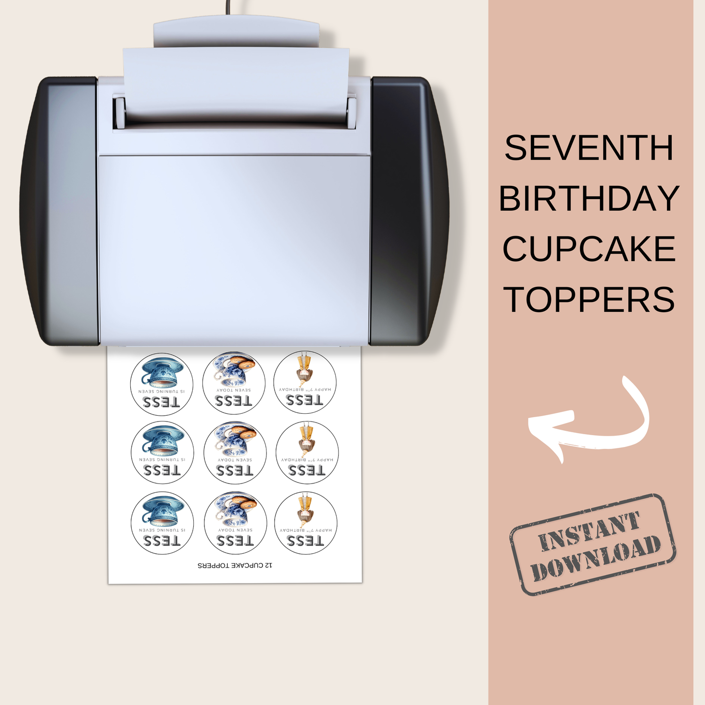 7th Birthday Cupcake Toppers Girl