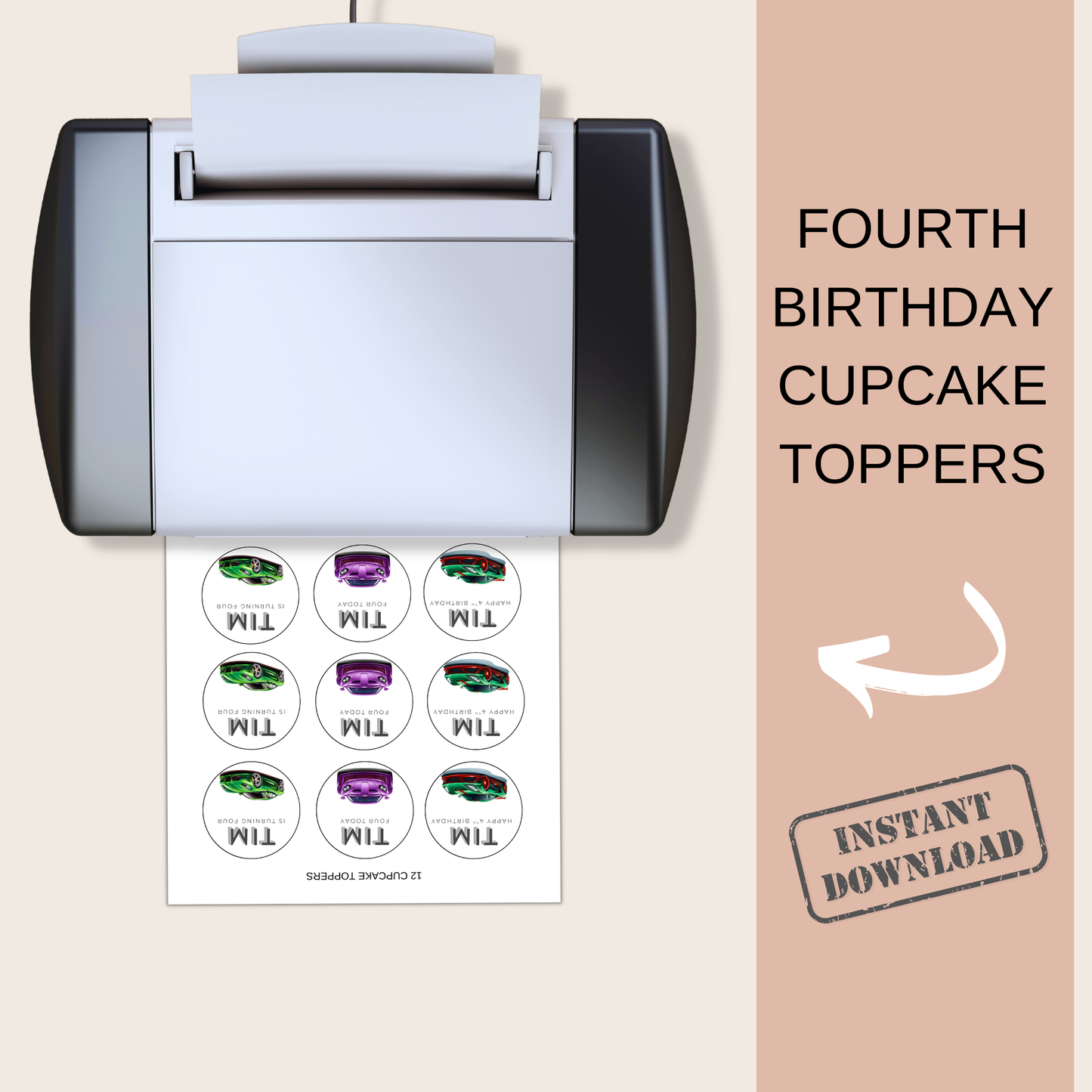 4th Birthday Party Cupcake Toppers Boy
