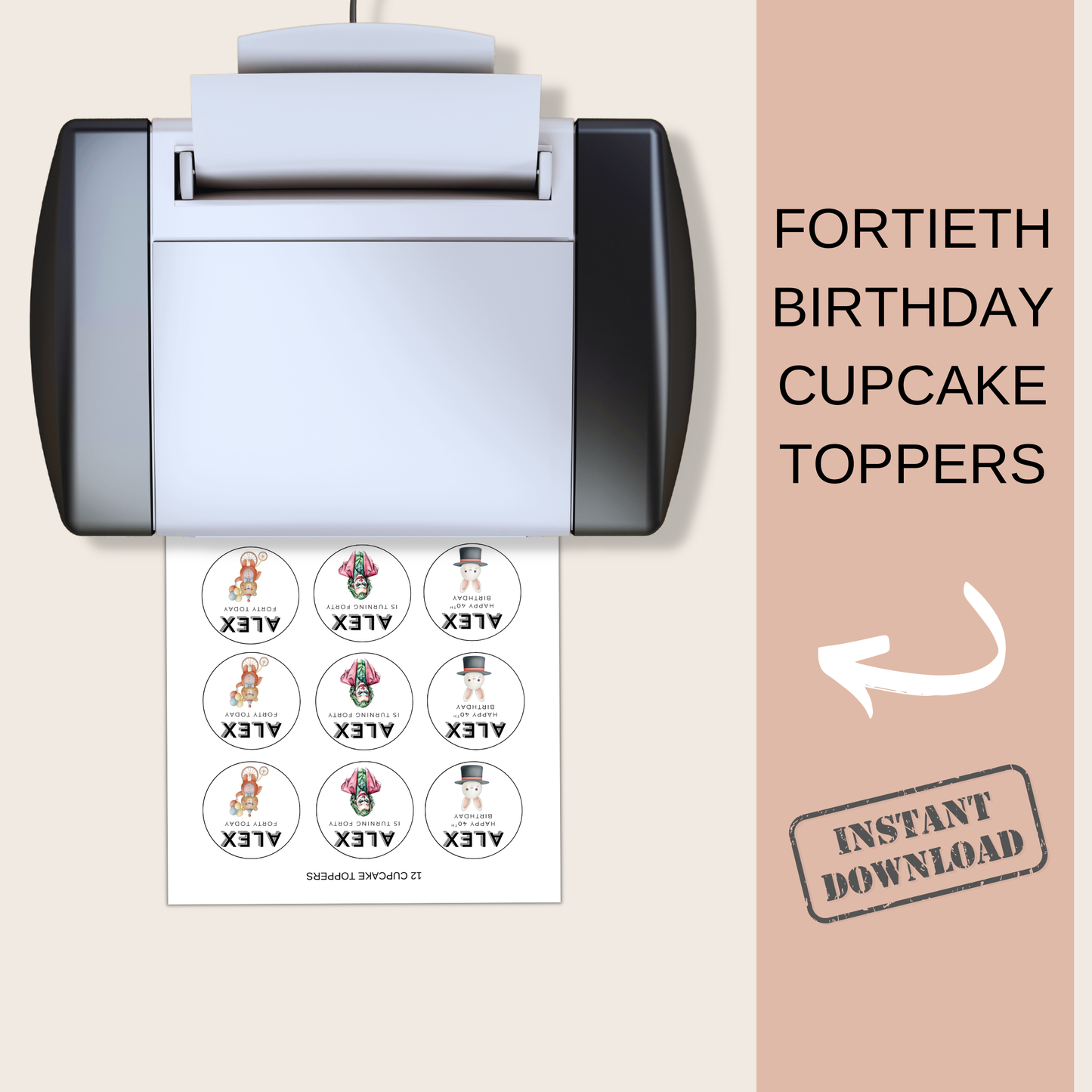 40th Birthday Cupcake Toppers Man