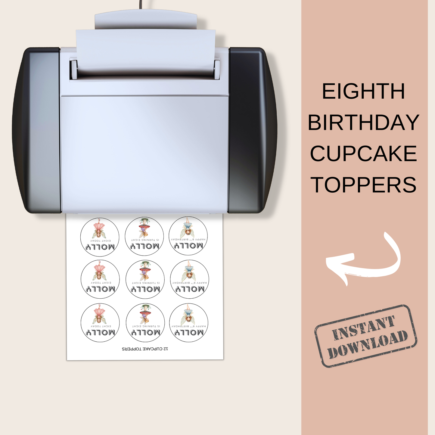 8th Birthday Cupcake Toppers Girl