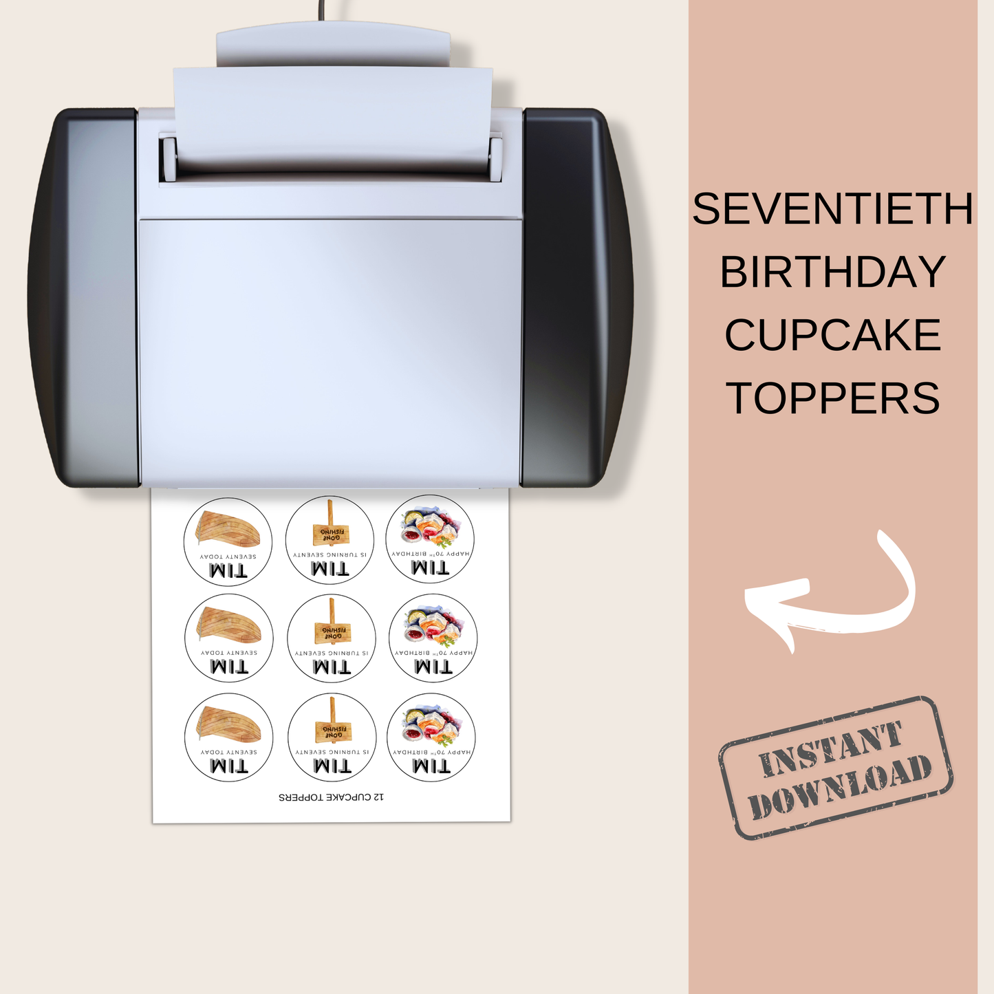 70th Birthday Cupcake Toppers Man