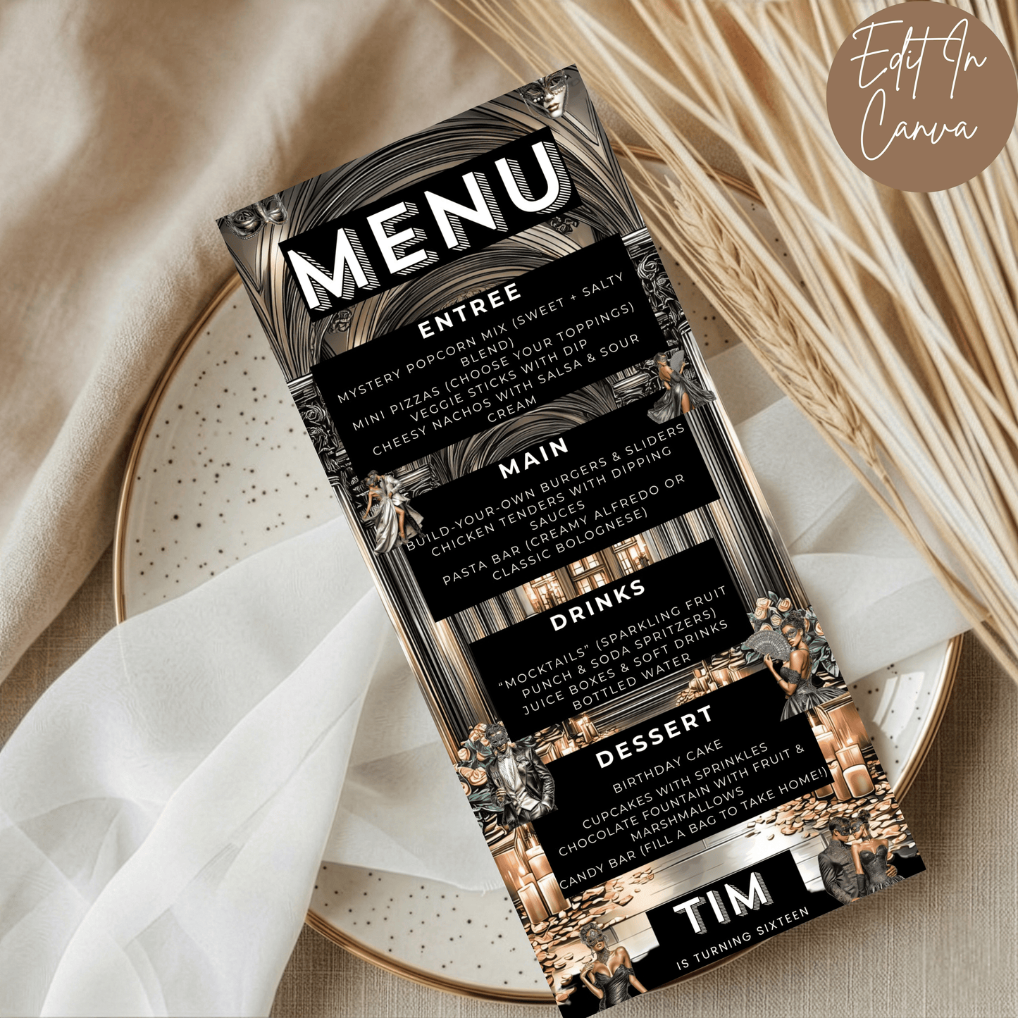 16th Birthday Menu Male