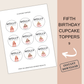 5th Birthday Cupcake Toppers Girl