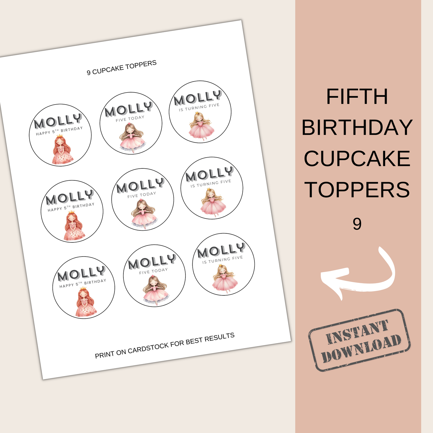 5th Birthday Cupcake Toppers Girl