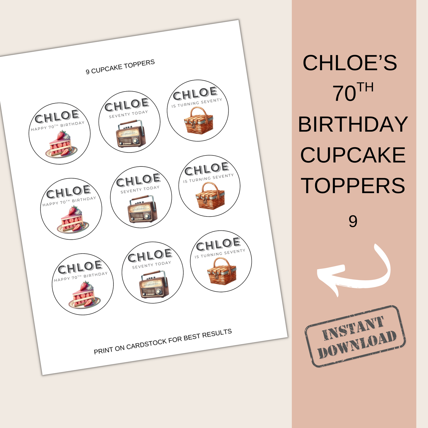 70th Birthday Cupcake Toppers Girl