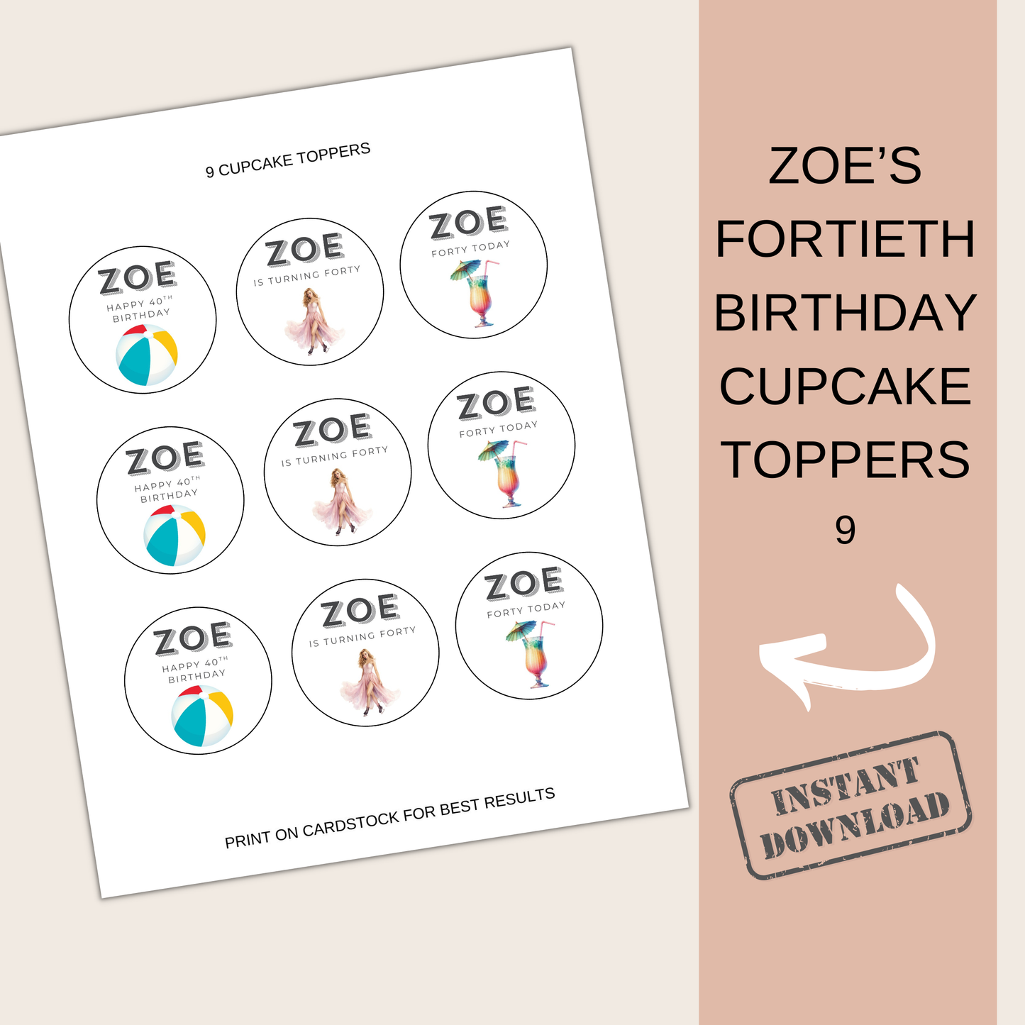 40th Birthday Cupcake Toppers Woman