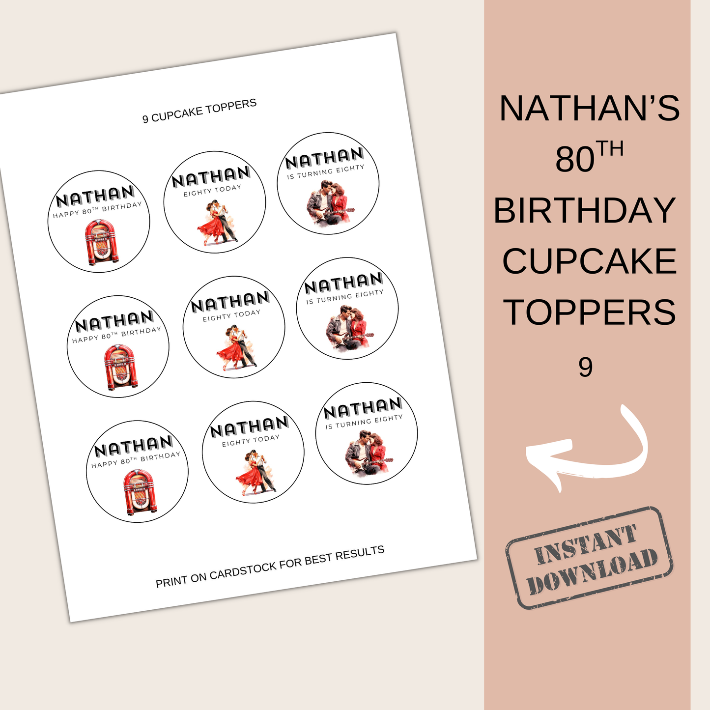80th Birthday Cupcake Toppers Man