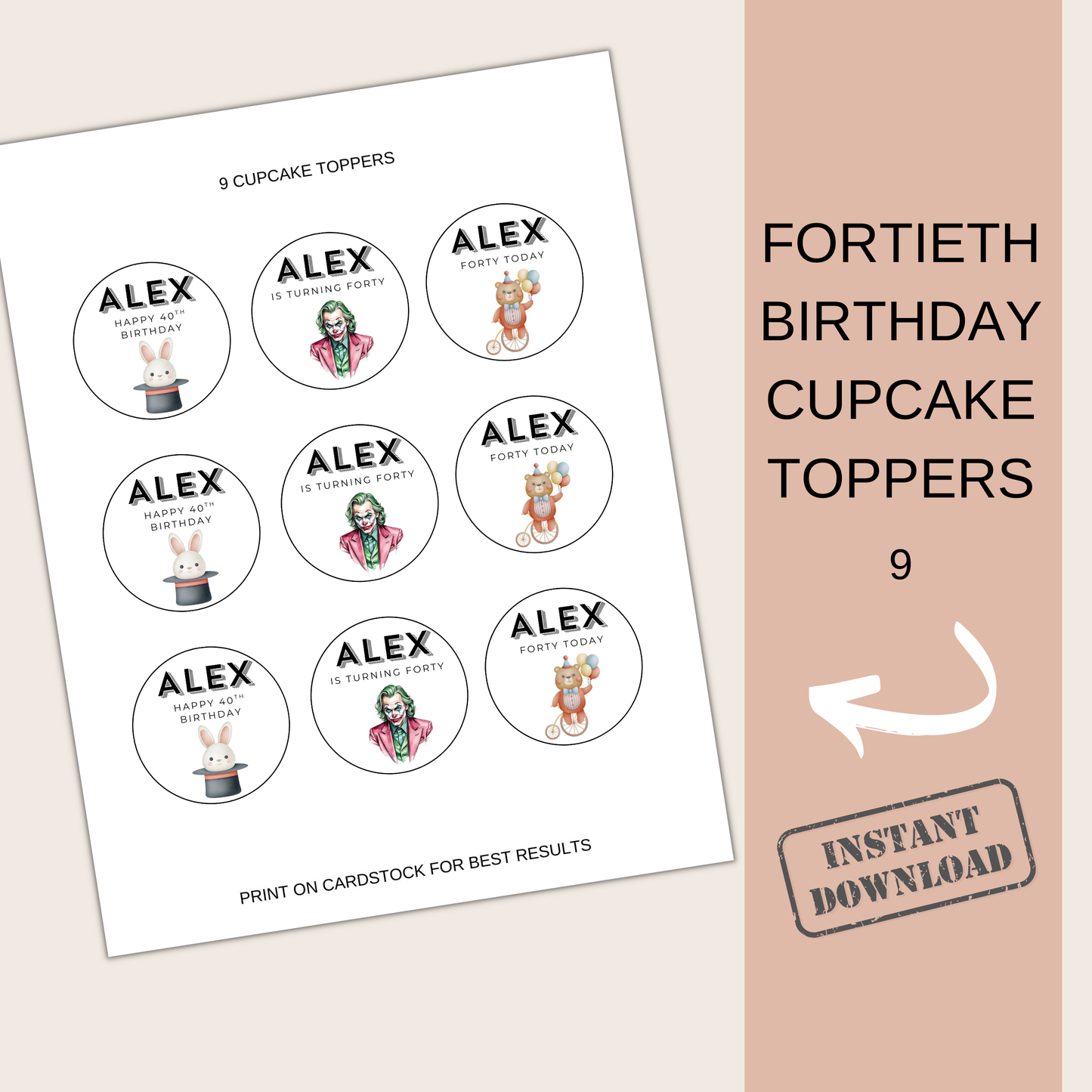 40th Birthday Cupcake Toppers Man