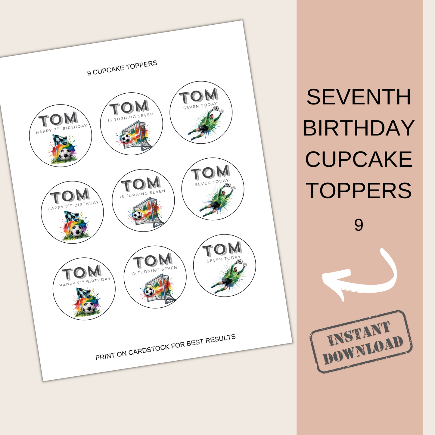 7th Birthday Cupcake Toppers Boy