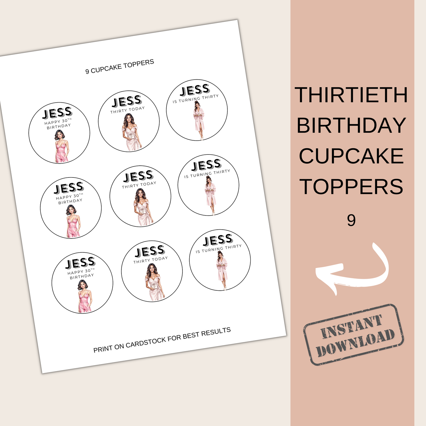 30th Birthday Cupcake Toppers Woman