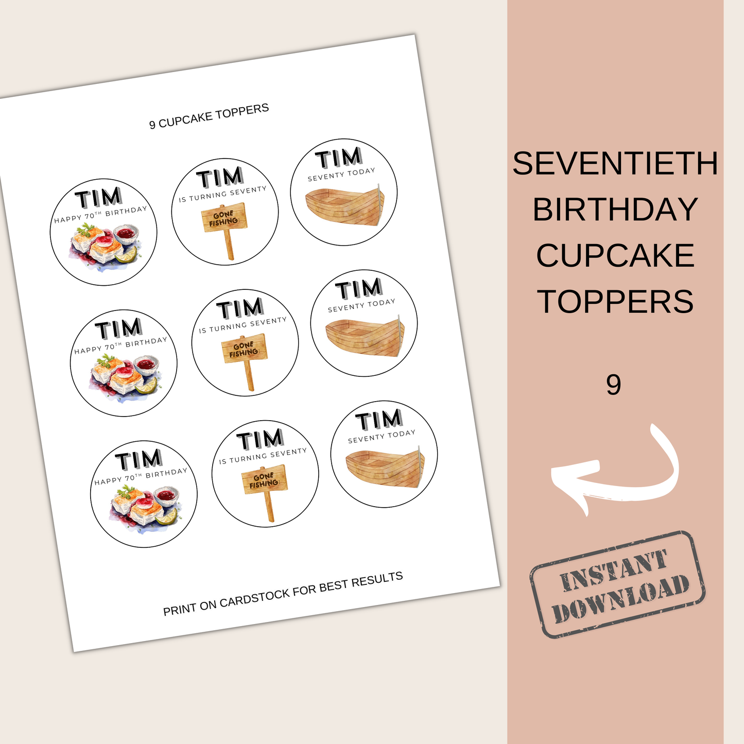 70th Birthday Cupcake Toppers Man