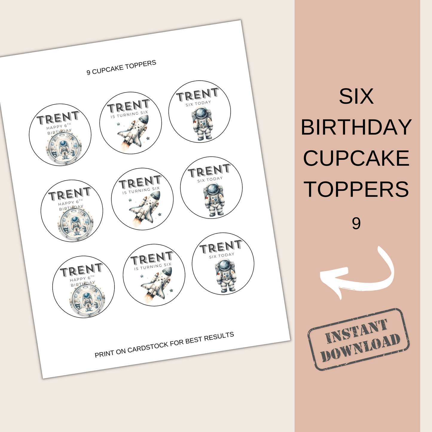 6th Birthday Party Cupcake Toppers Boy