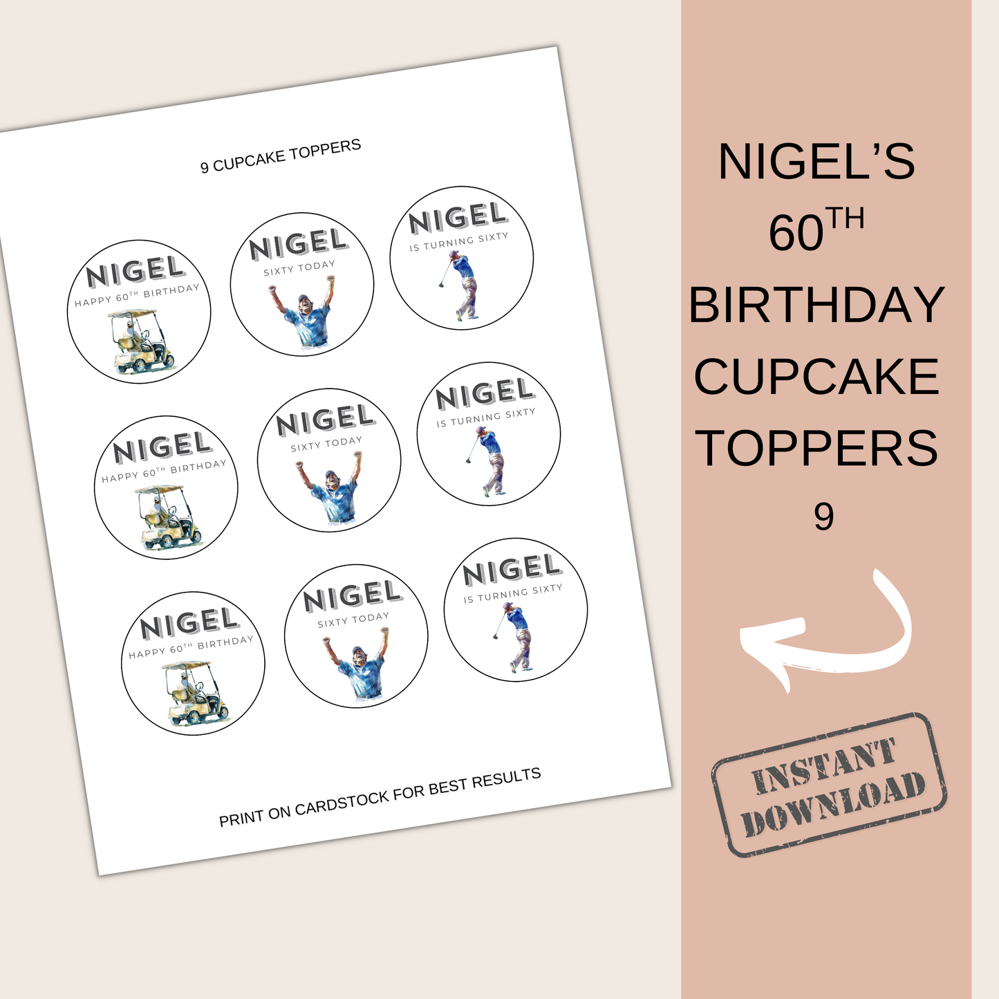 60th Birthday Cupcake Toppers Man