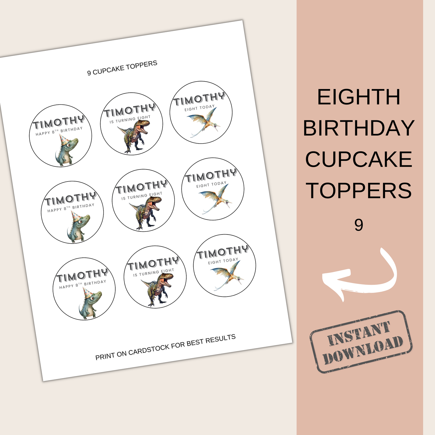 8th Birthday Cupcake Toppers Boy