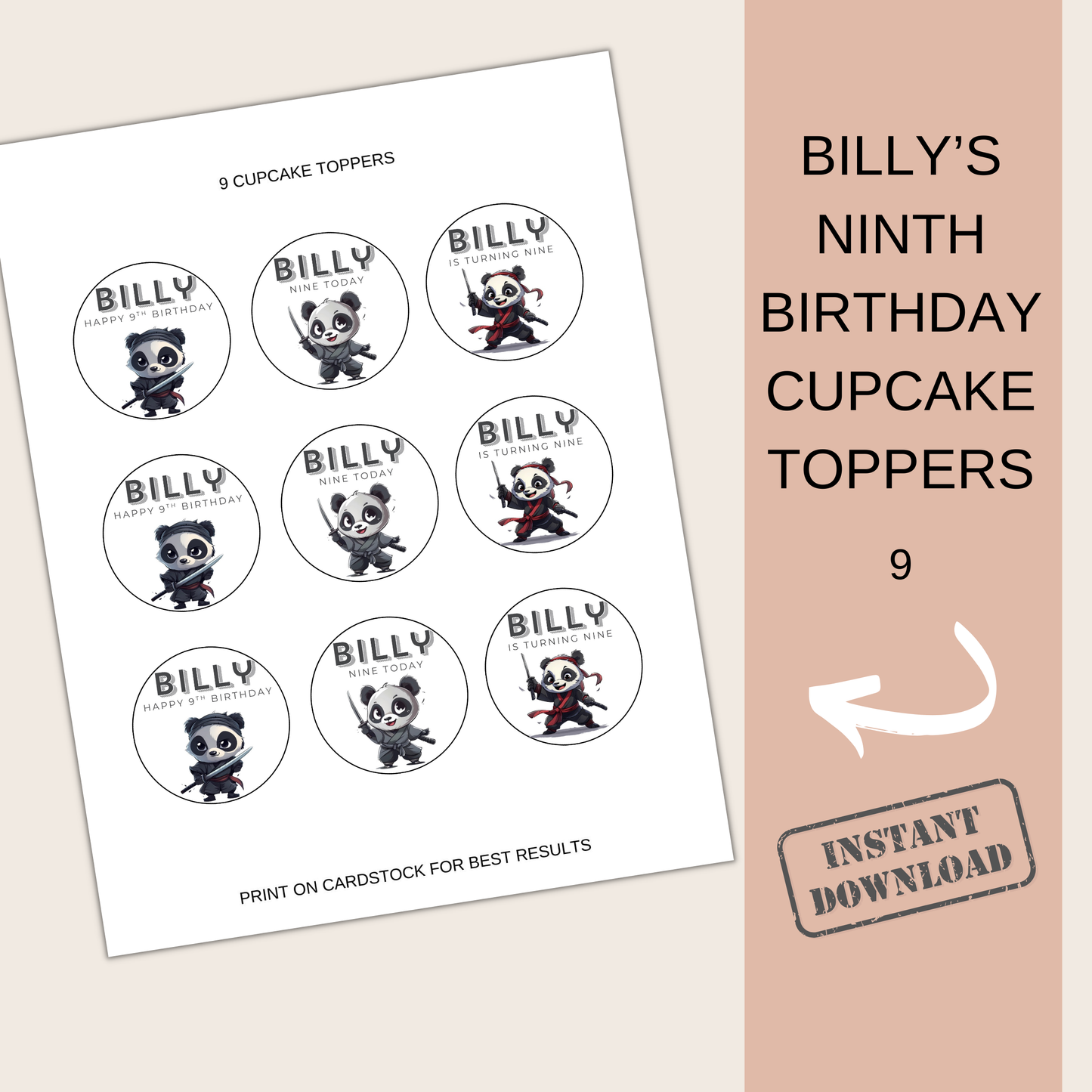 9th Birthday Cupcake Toppers Boy