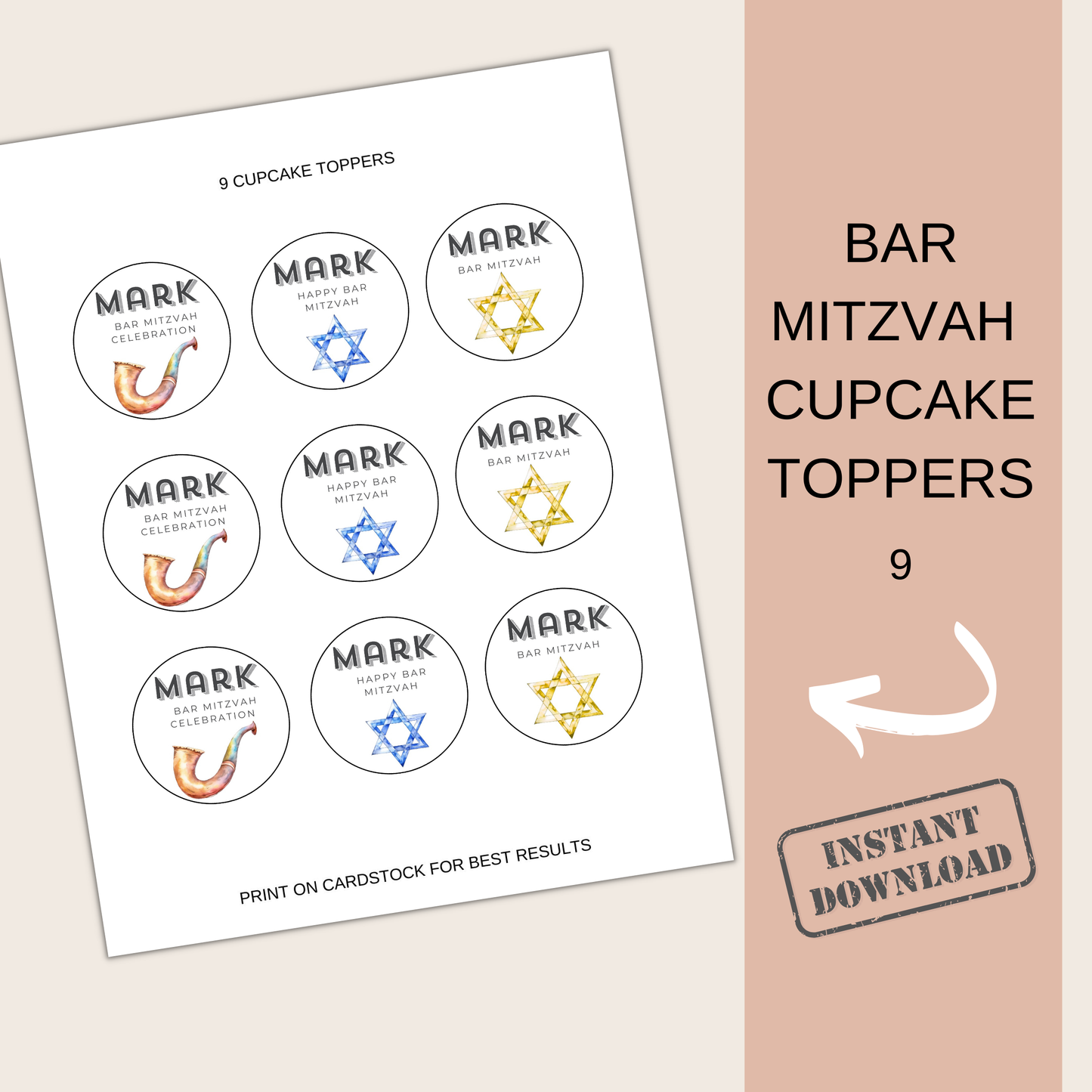 Bar Mitzvah Cupcake Toppers