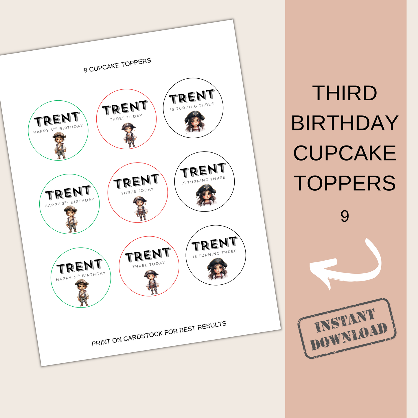 3rd Birthday Boy Cupcake Toppers