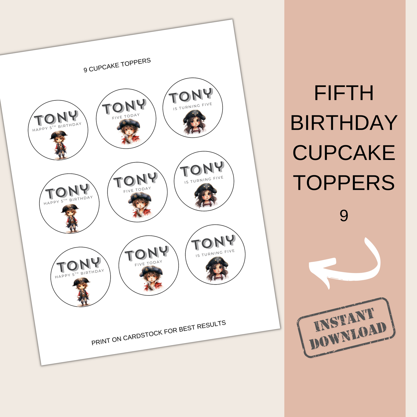 5th Birthday Cupcake Toppers Boy