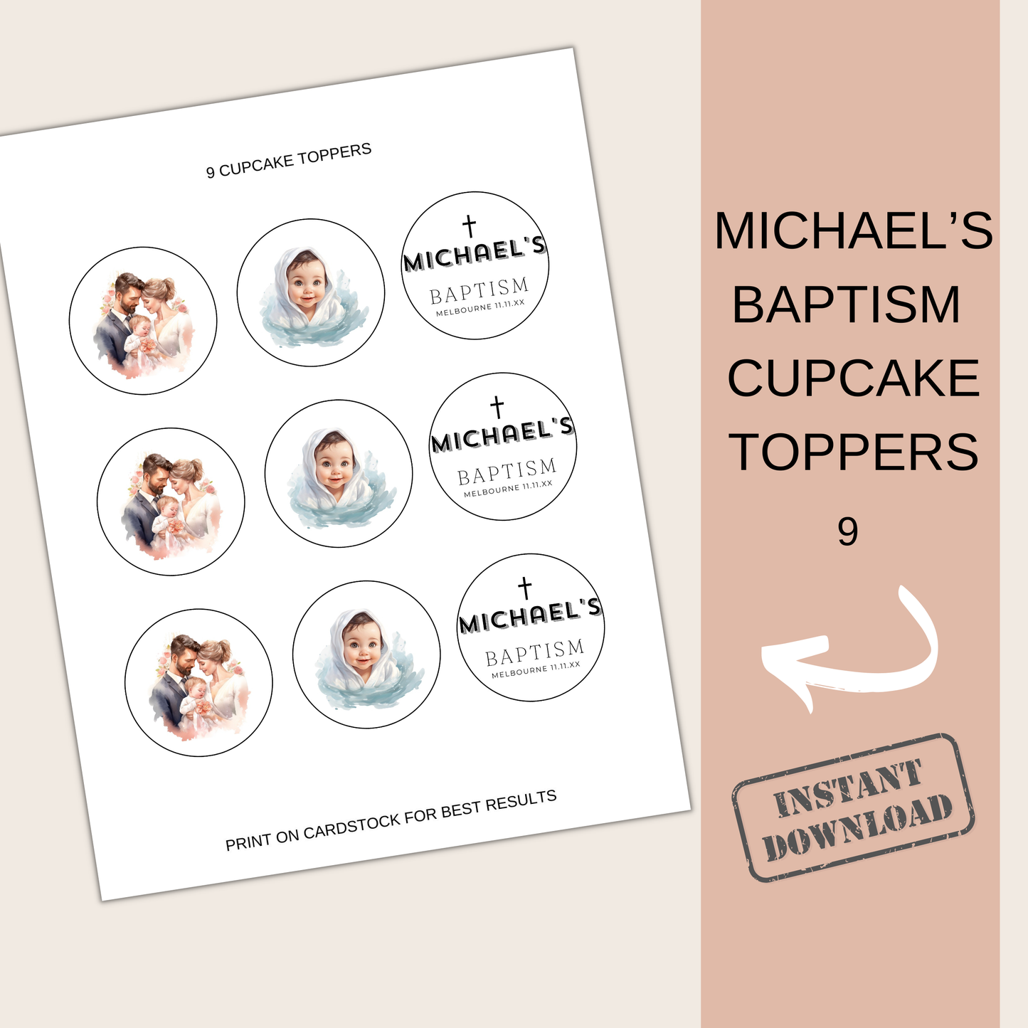 Baptism Cupcake Topper Boy