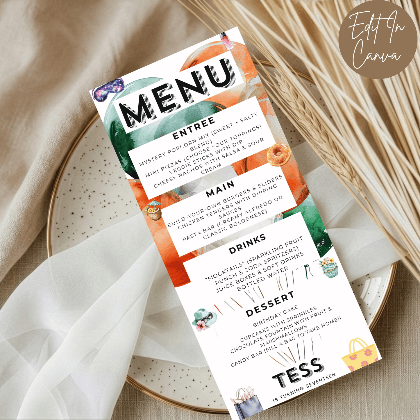 17th Birthday Menu Female