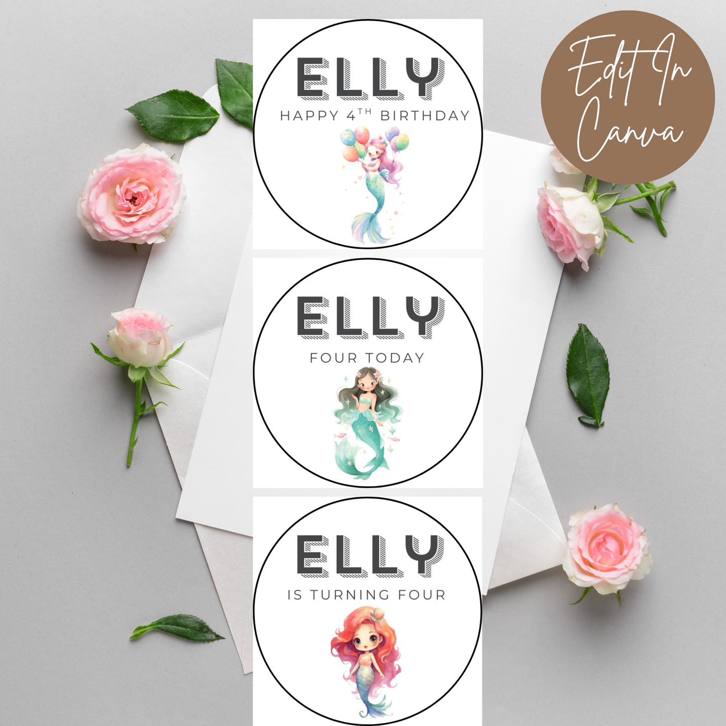4th Birthday Party Cupcake Toppers Girl