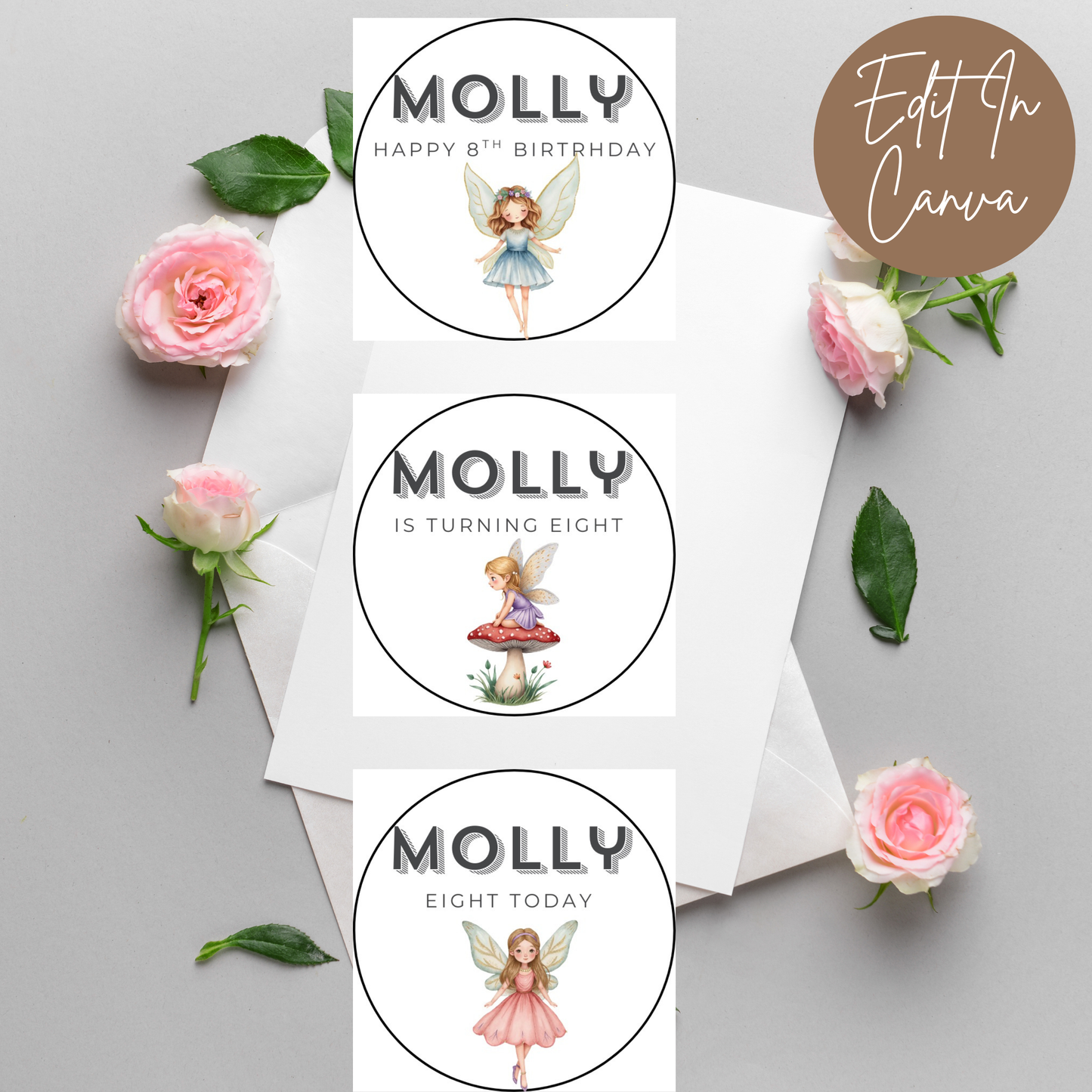 8th Birthday Cupcake Toppers Girl