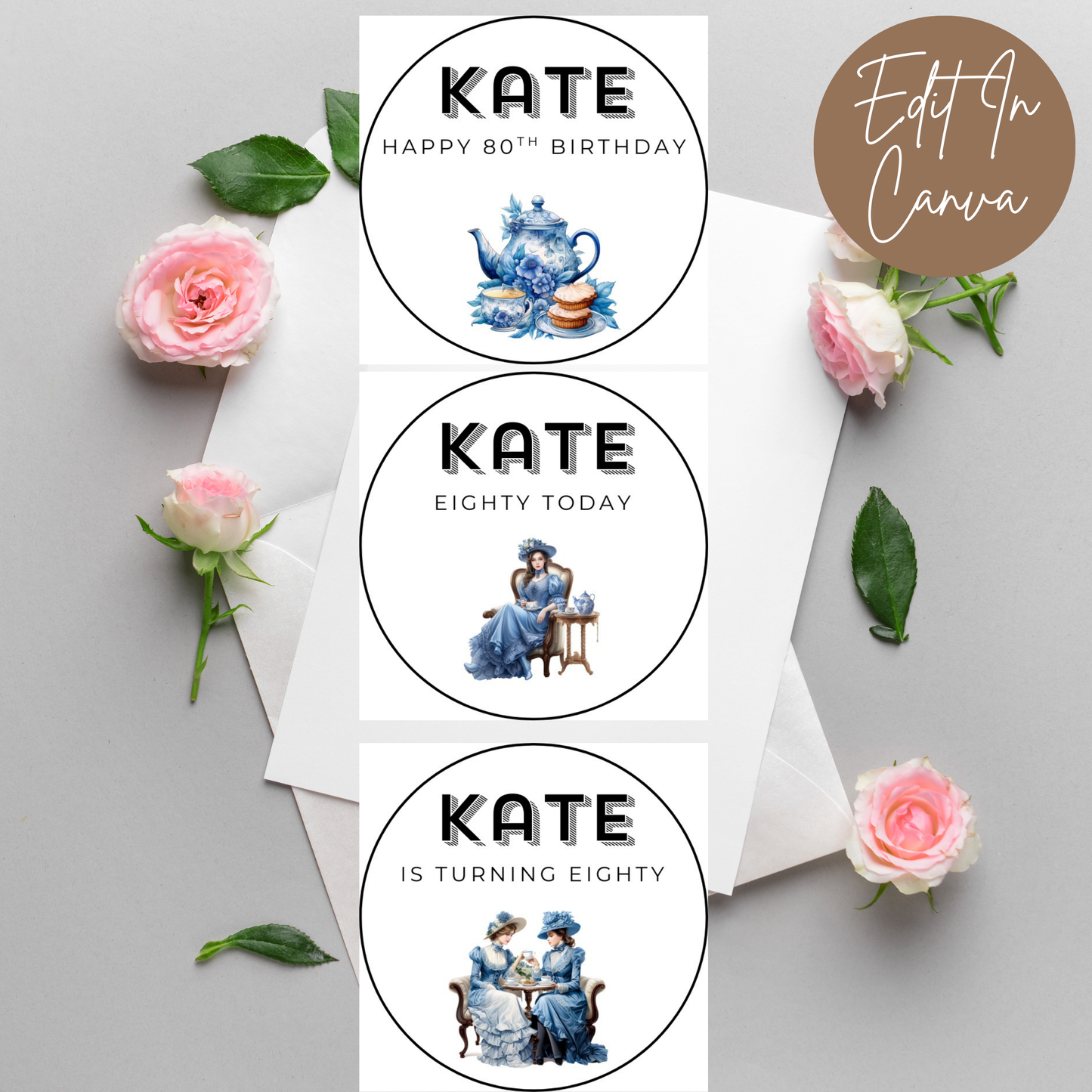 80th Birthday Cupcake Toppers Girl