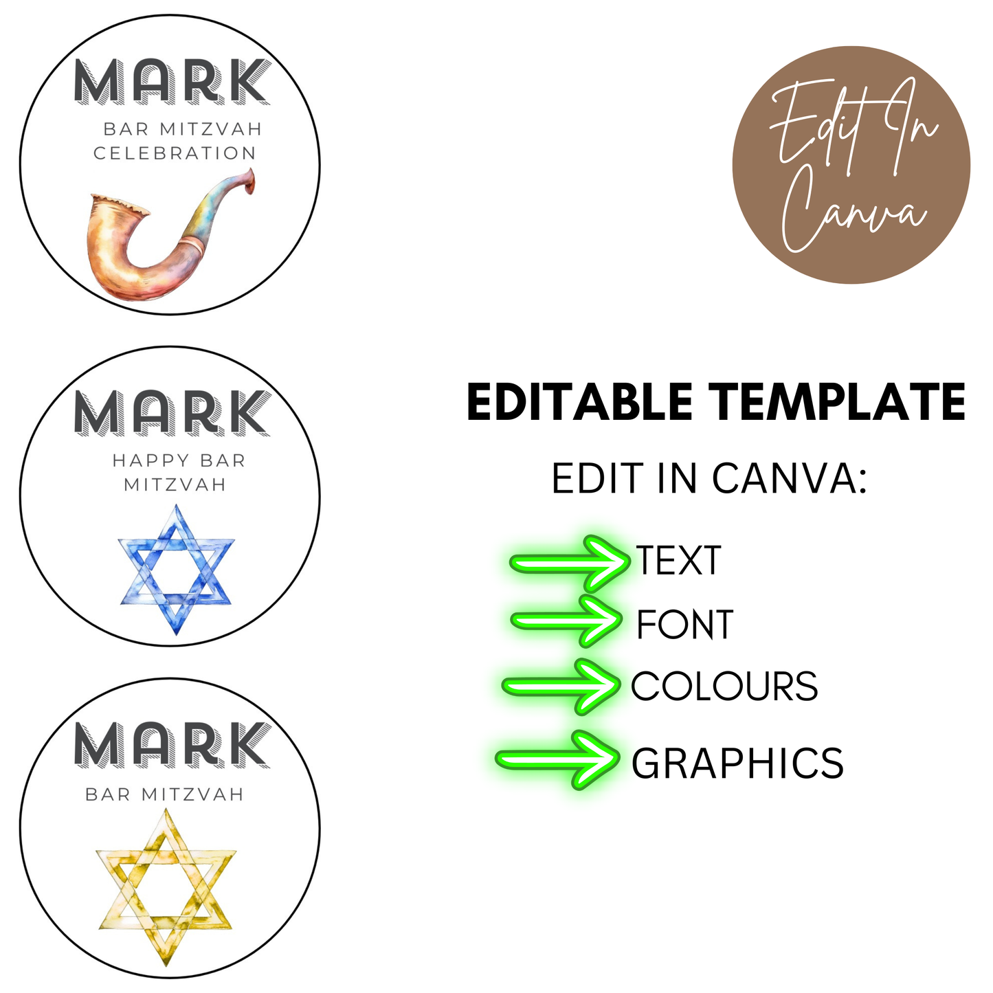 Bar Mitzvah Cupcake Toppers