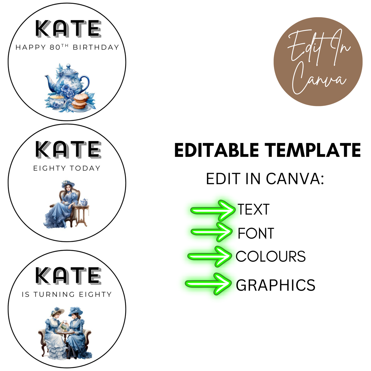 80th Birthday Cupcake Toppers Girl