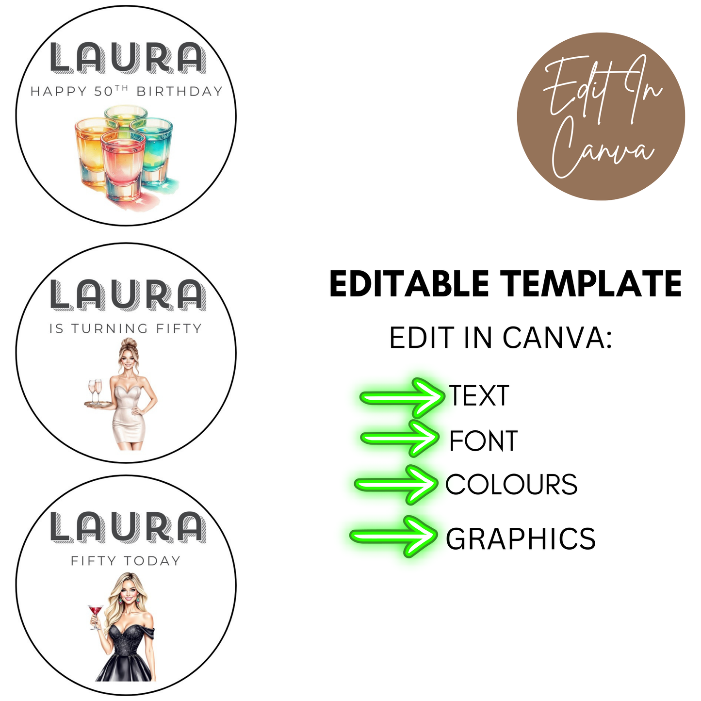 50th Birthday Cupcake Toppers Woman
