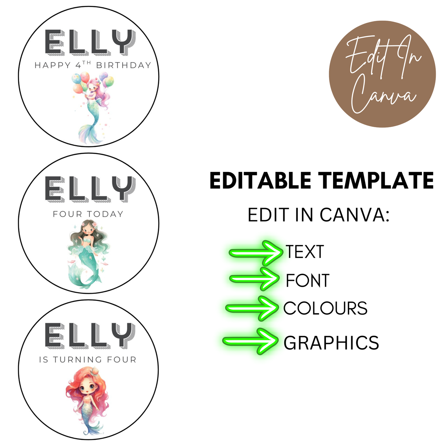 4th Birthday Party Cupcake Toppers Girl