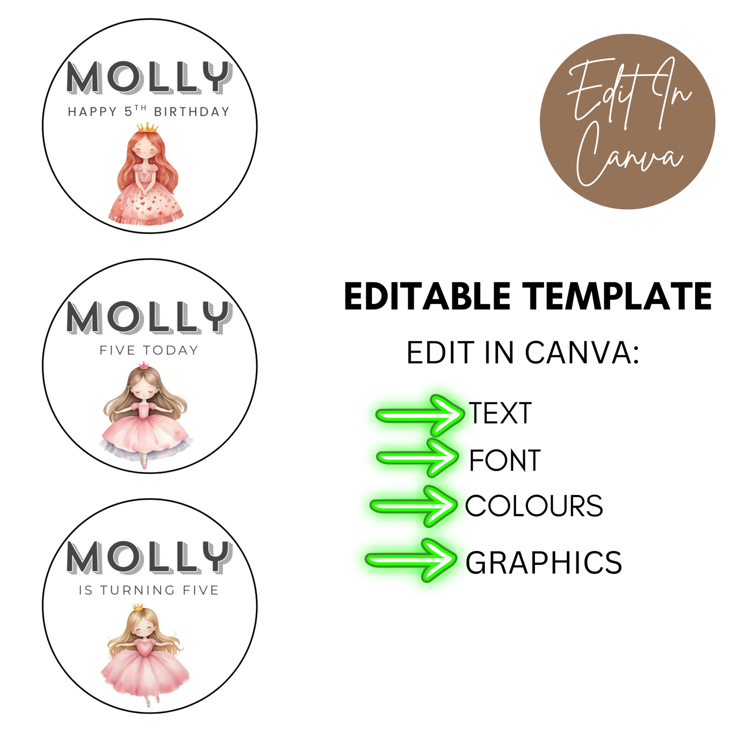 5th Birthday Cupcake Toppers Girl