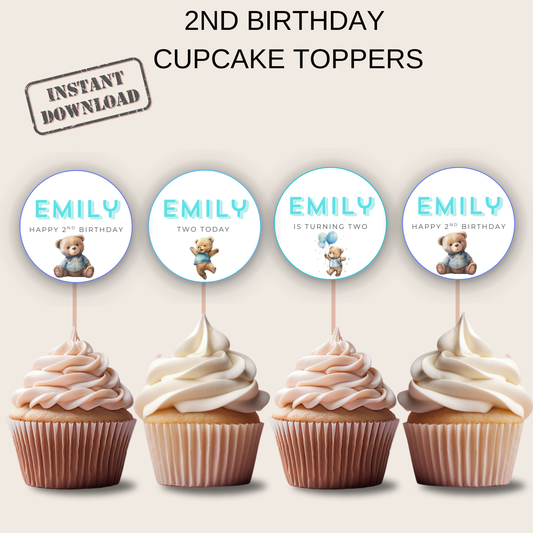2nd Birthday Girl Cupcake Toppers