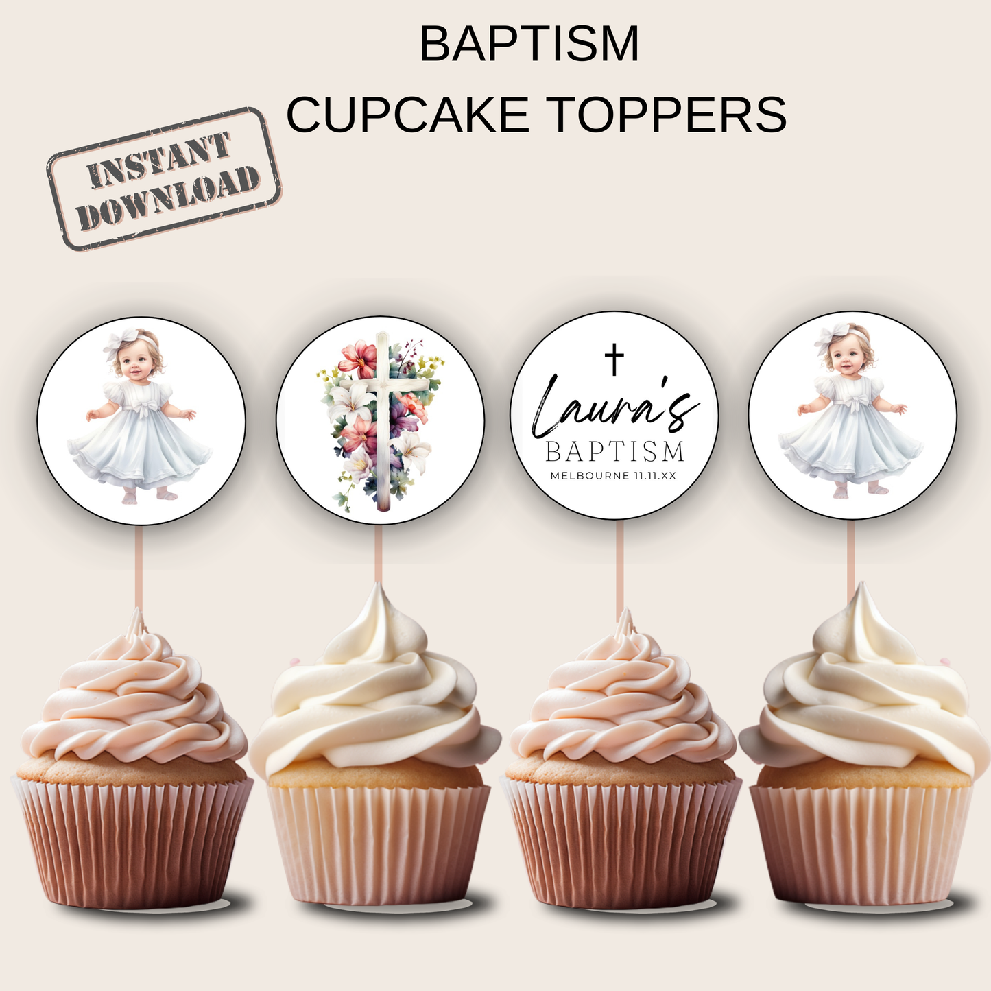 Baptism Cupcake Toppers