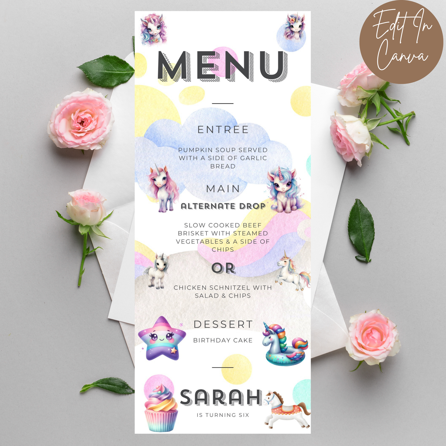 6th Birthday Menu