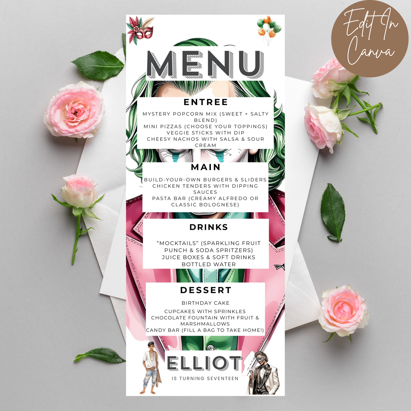 17th Birthday Menu