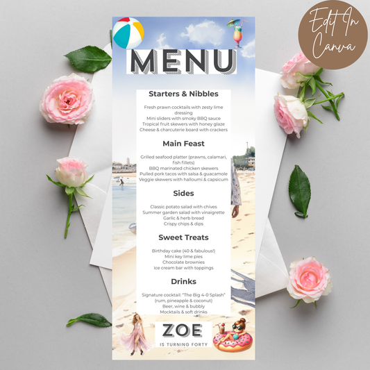 40th Birthday Menu
