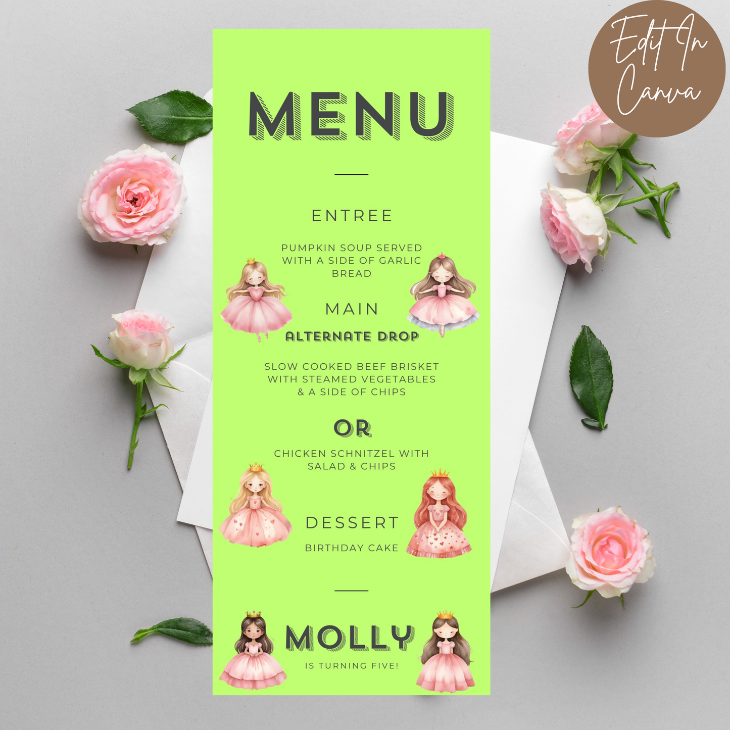 5th Birthday Menu Female