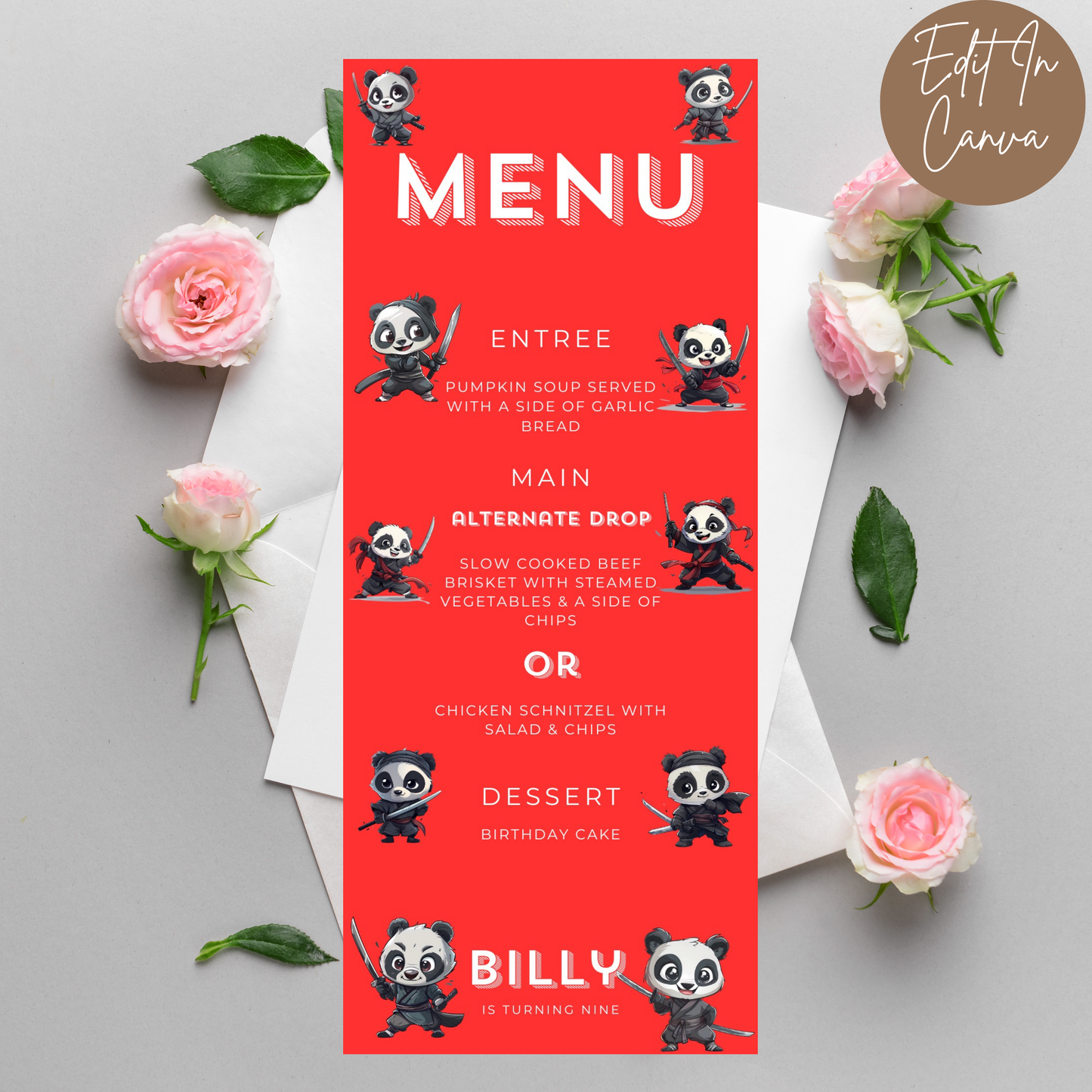 9th Birthday Menu Male