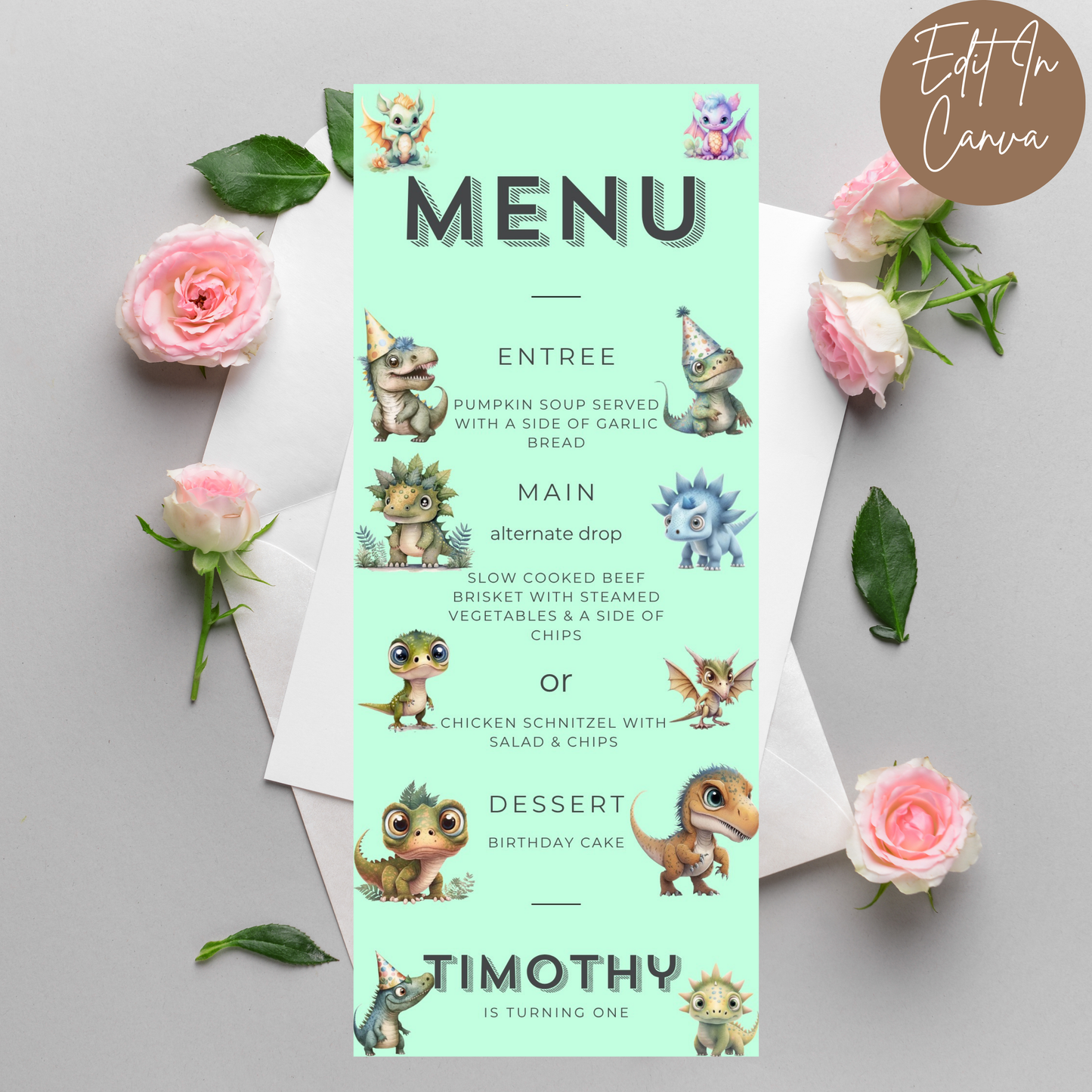 1st Birthday Male Menu