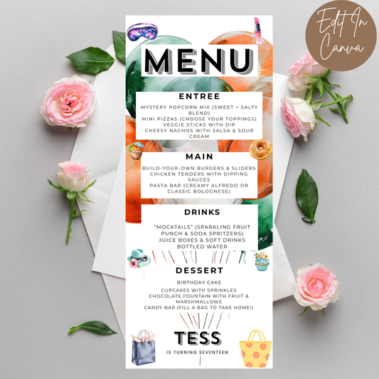 17th Birthday Menu Female