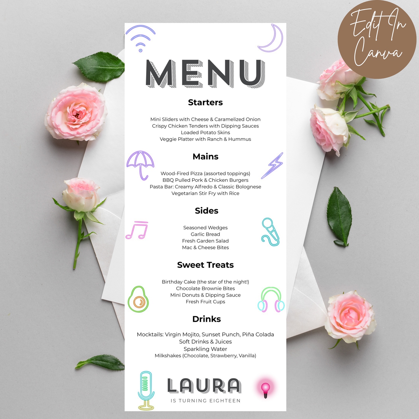 18th Birthday Menu Female