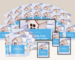 Collection of 'Building Your First Home Guide' books and digital devices on a beige background