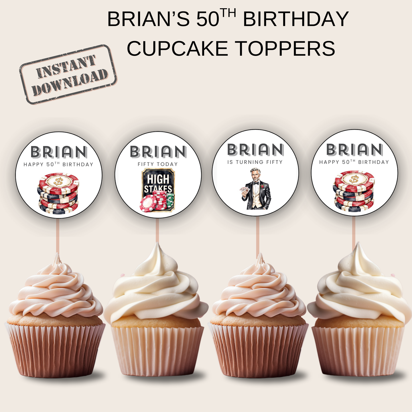 50th Birthday Cupcake Topper Man