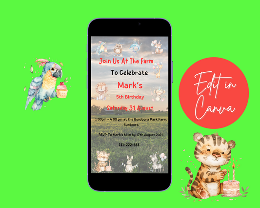 Boys Farm Birthday Invite Print and Download