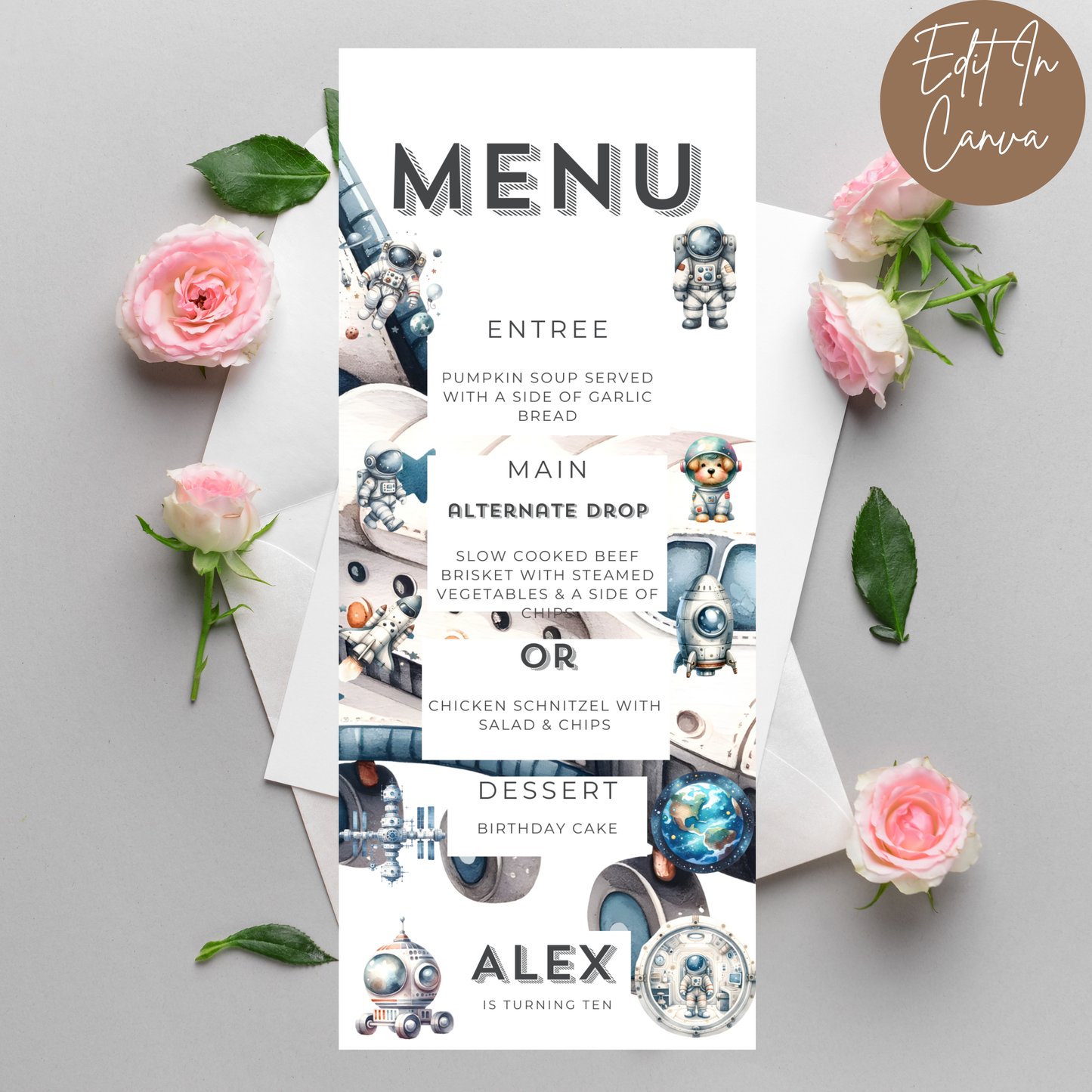 10th Birthday Menu Male