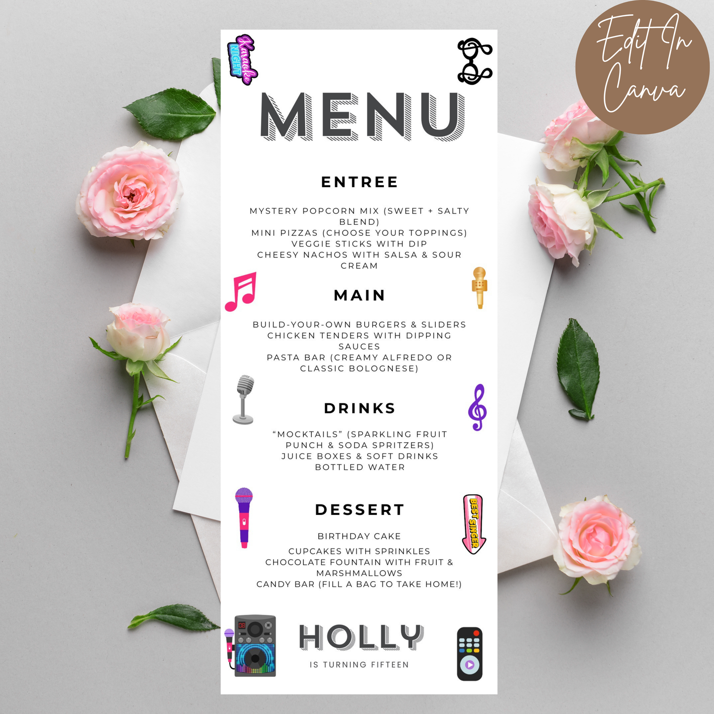 15th Birthday Menu