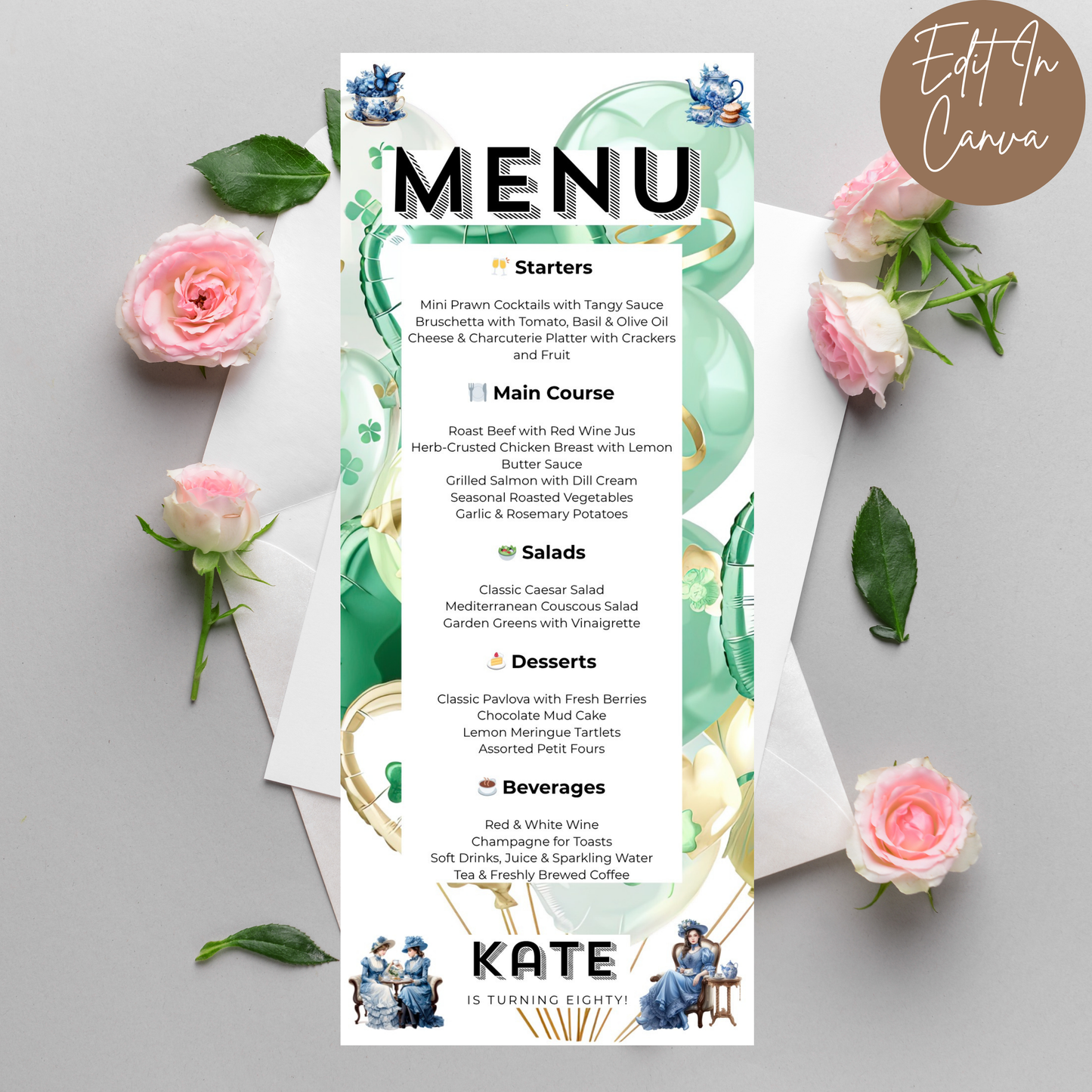 80th Birthday Menu Female