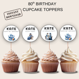 80th Birthday Cupcake Toppers Girl